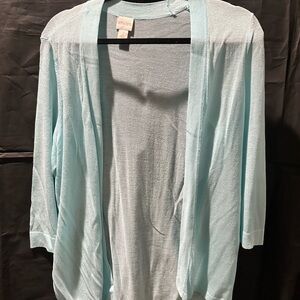 Chico's Blue Open Front Cardigan with Three Quarter Sleeves
